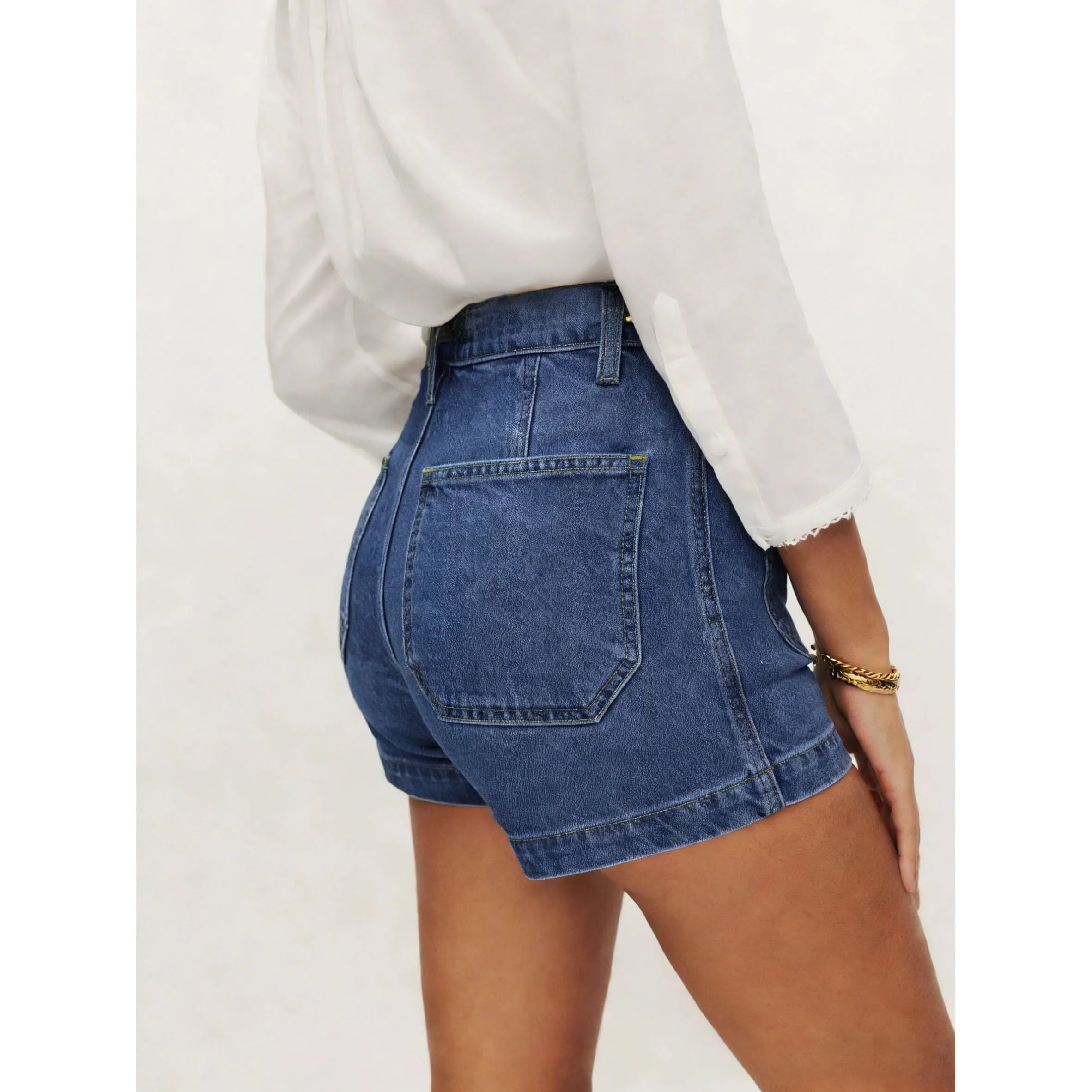 Jorts Shorts Female Jeans Wide Leg Dark Blue Vintage Washed No Stretch Denim Trousers for Ladies