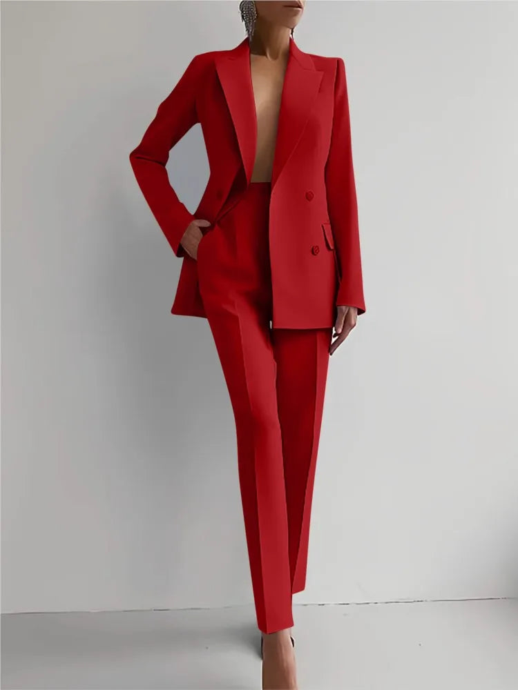 Spring Casual Long Sleeve Suit Set Autumn Elegant Office Lady Solid Slim Tops Blazer Pants Two Piece Sets Women Outfit 2025