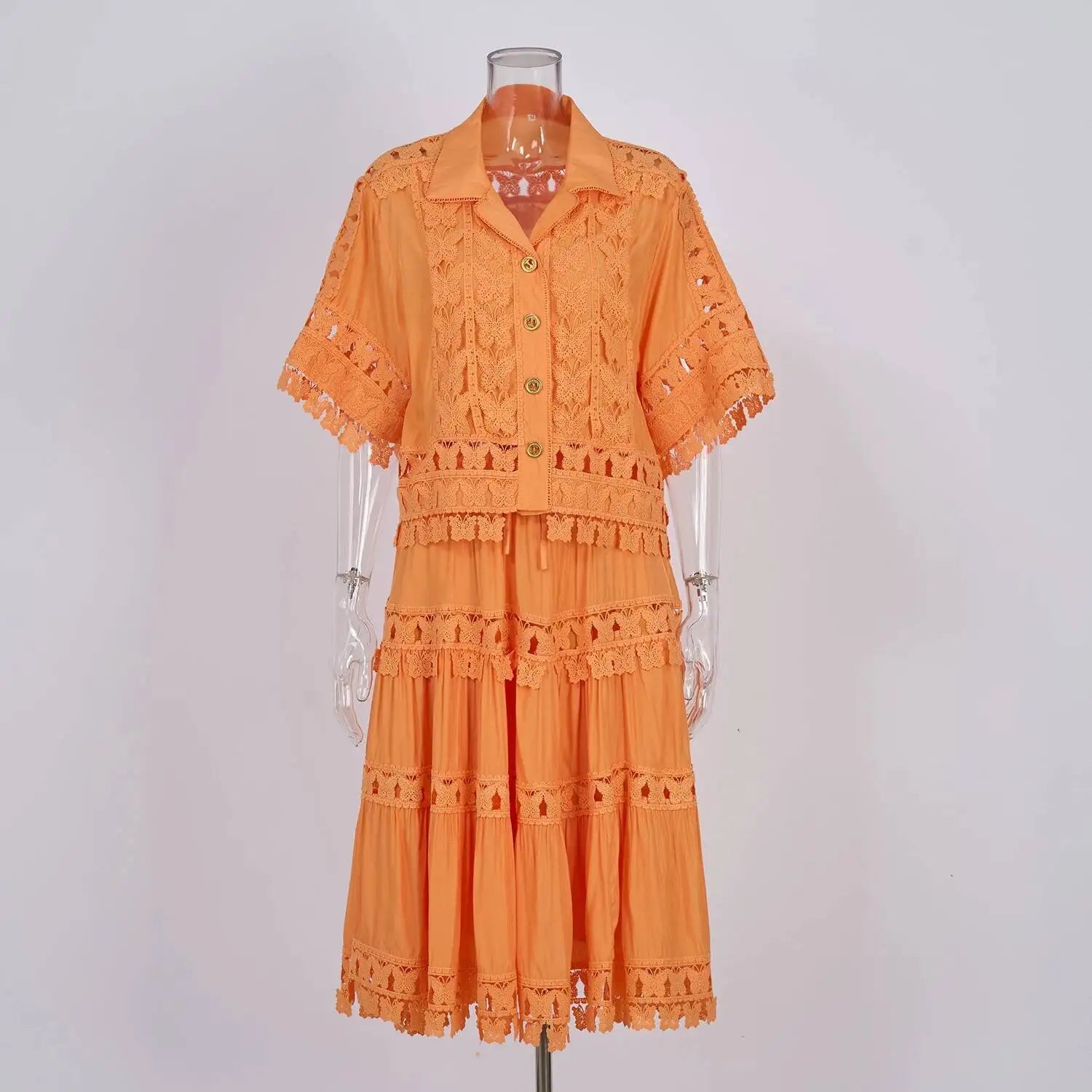 Luxury Hollow Out Dress Two Piece Set Women's 2025 Summer Holiday Embroidered Lace Jackets White Tops Pleated Short Skirts Suits