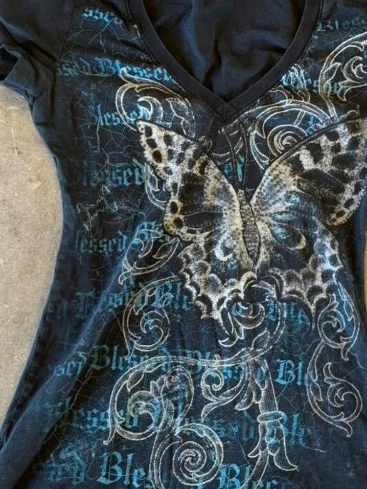 Harajuku Fairy Cropped Butterfly Printing T Shirts Vintage Grunge Streetwear Tops Women Summer Y2k Aesthetic Casual Crop Shirts