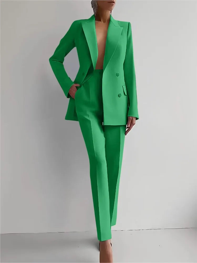 Spring Casual Long Sleeve Suit Set Autumn Elegant Office Lady Solid Slim Tops Blazer Pants Two Piece Sets Women Outfit 2025