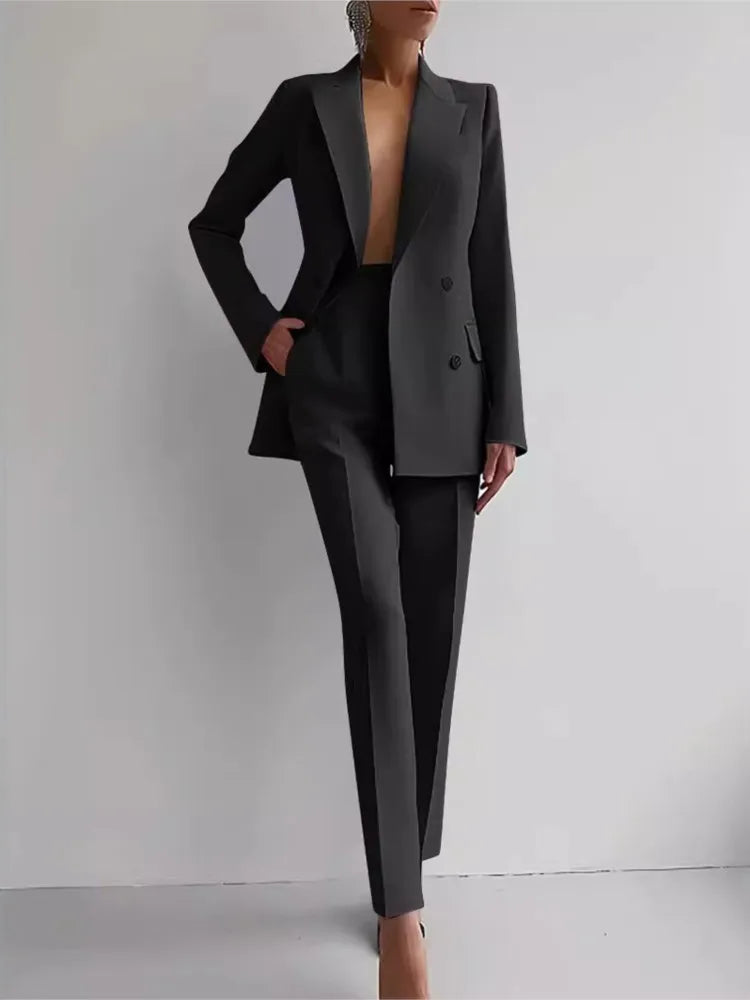 Spring Casual Long Sleeve Suit Set Autumn Elegant Office Lady Solid Slim Tops Blazer Pants Two Piece Sets Women Outfit 2025