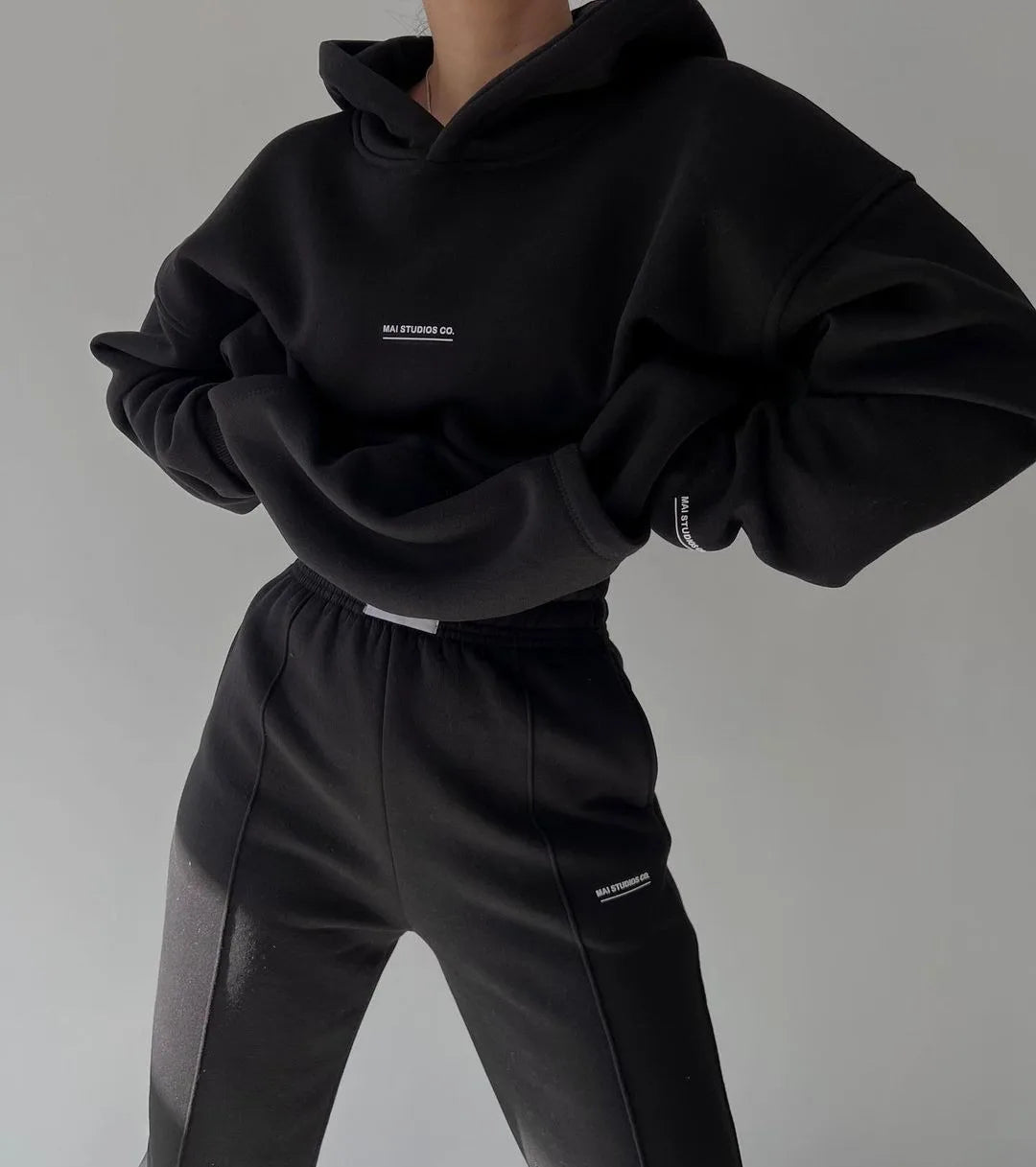 Hot Selling European and American Autumn Winter New Fashion Solid Color Hooded Hoodie Casual Two Piece Set