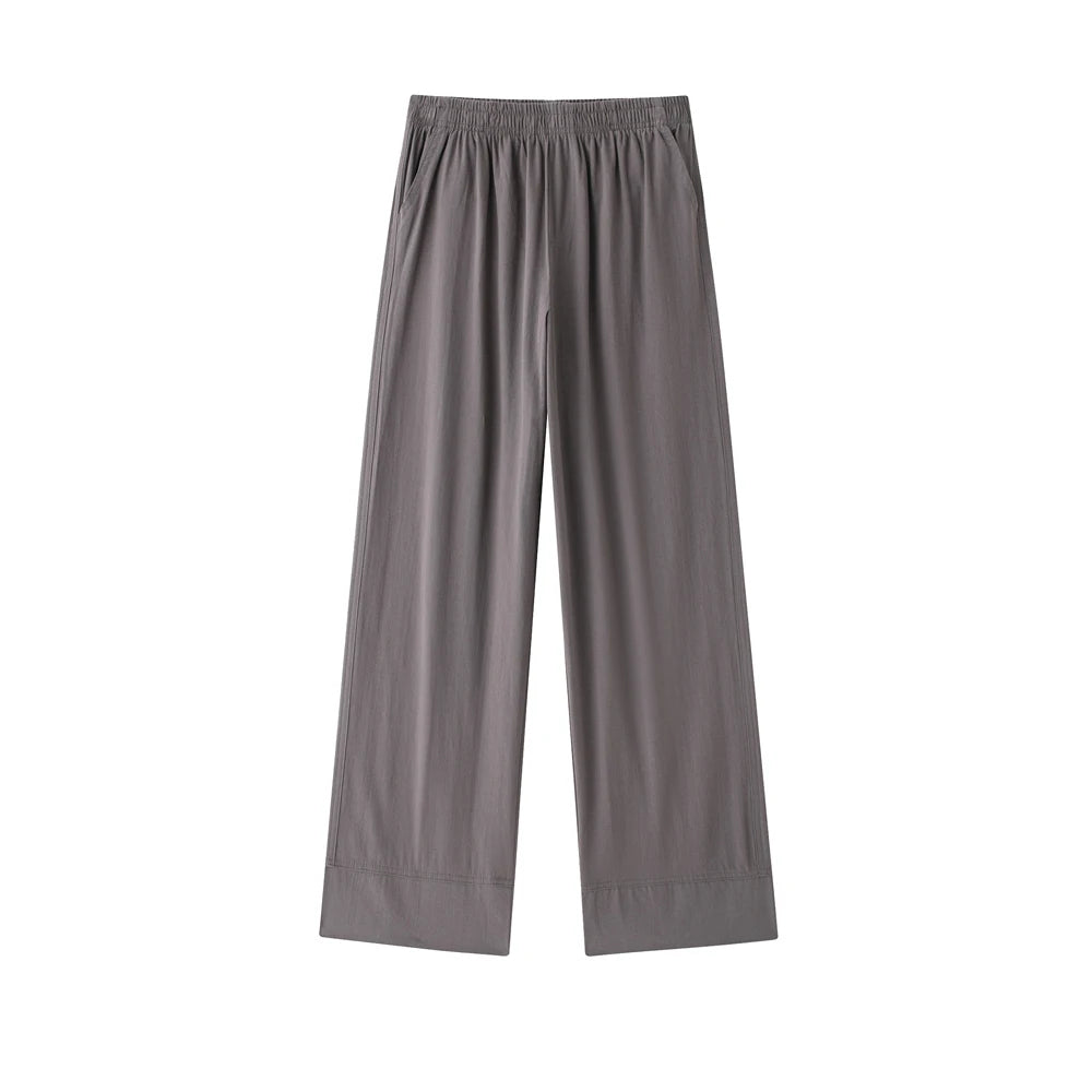 Women Fashion With Tied Loose Kimono Blouses And High Elastic Waist Side Pockets Pants Female Two Piece Sets Mujer