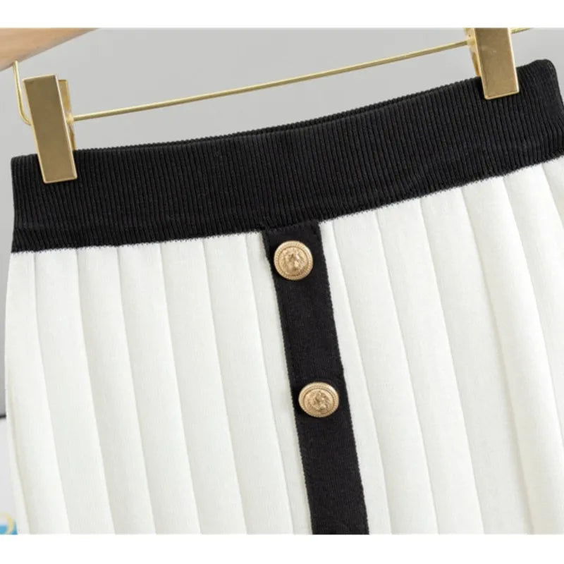 Women Knit Two Pieces Eleght Knitted Cardigan Coat Buttons Solid Colour Long Skirt Casual Suit Knitting Skirts Outfits