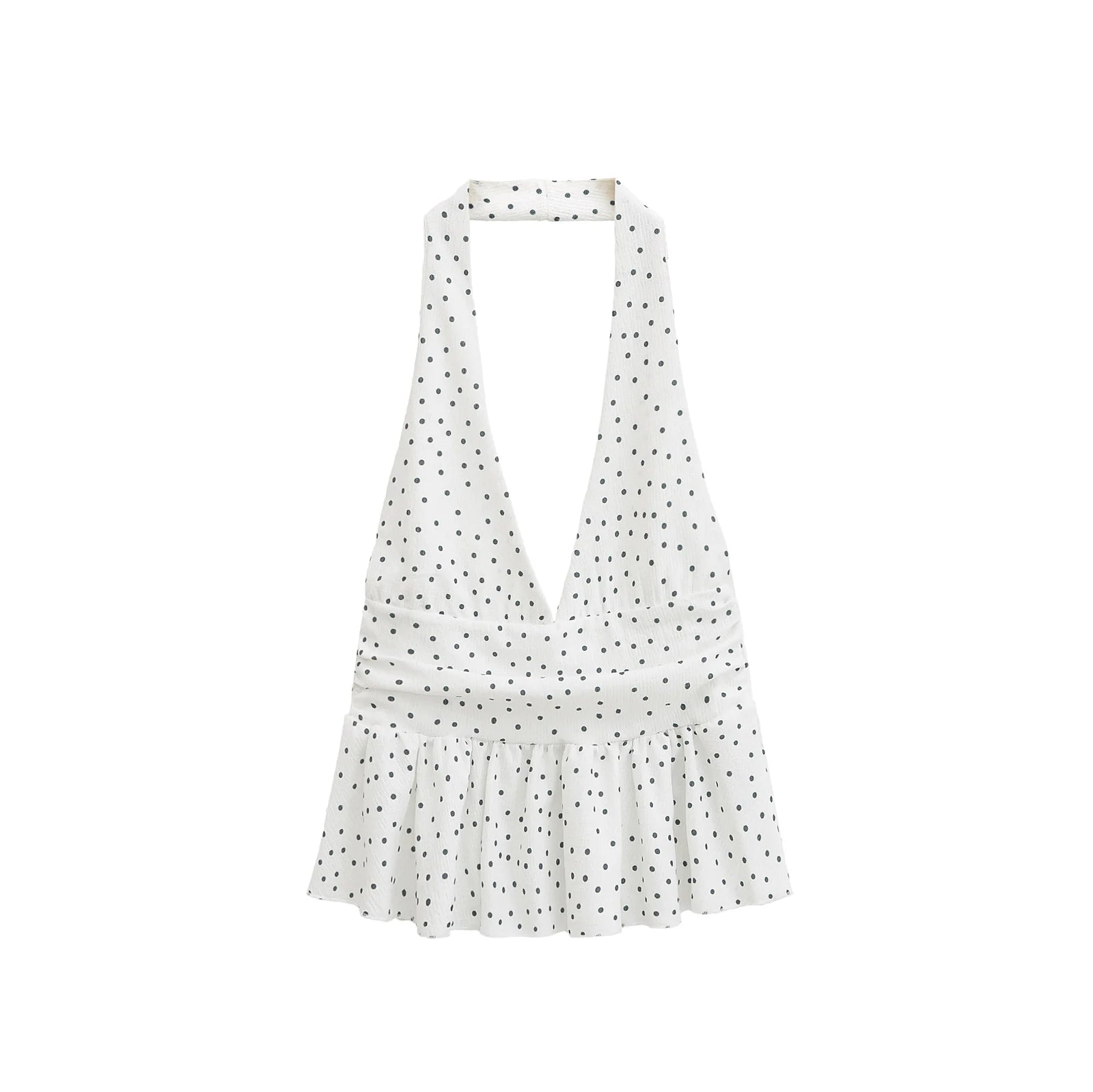 HH Women Vintage Solid Halter Vest Hem Ruffled Lady Sexy Backless Sleeveless V Neck Tops Summer Thin Casual Holiday Chic Top