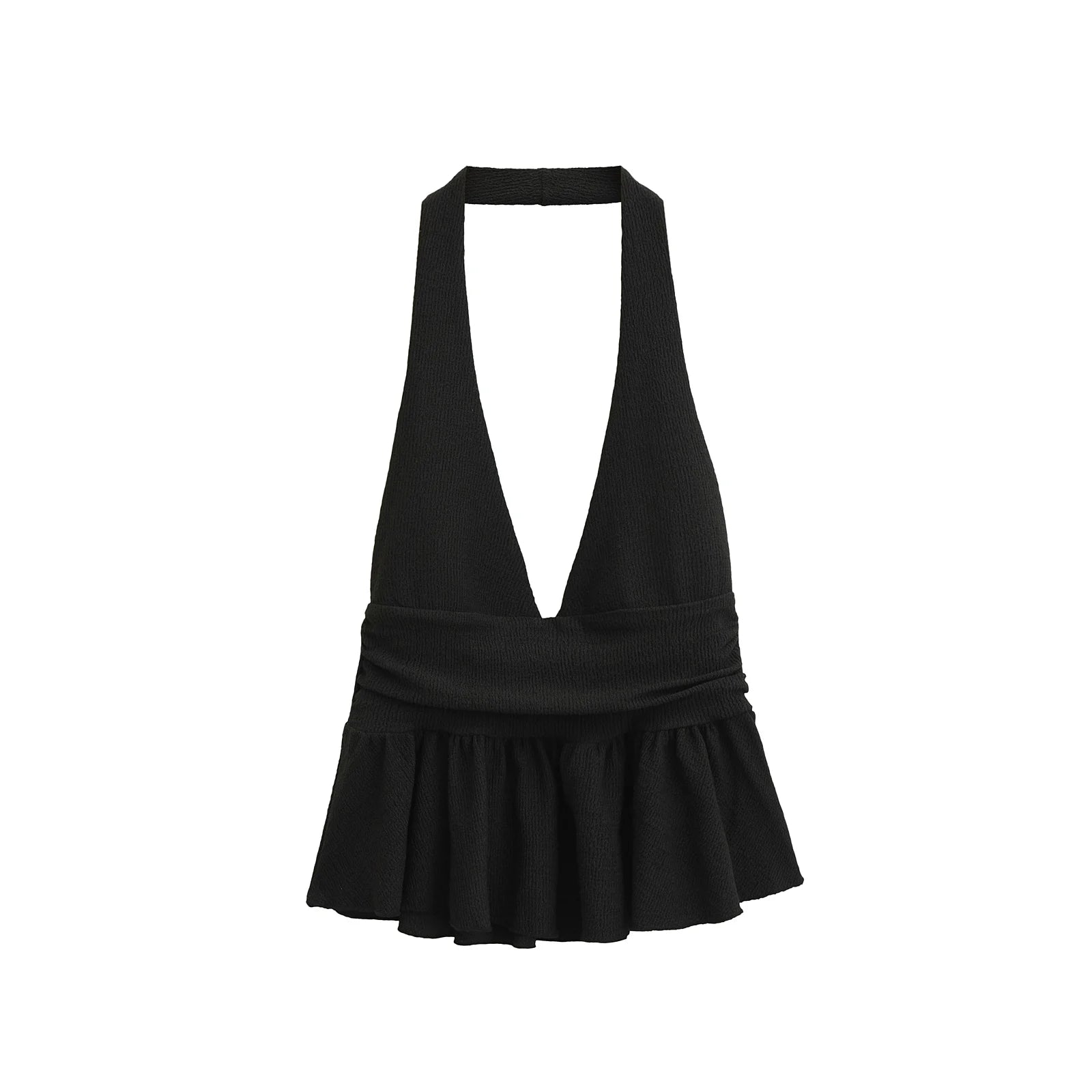 HH Women Vintage Solid Halter Vest Hem Ruffled Lady Sexy Backless Sleeveless V Neck Tops Summer Thin Casual Holiday Chic Top