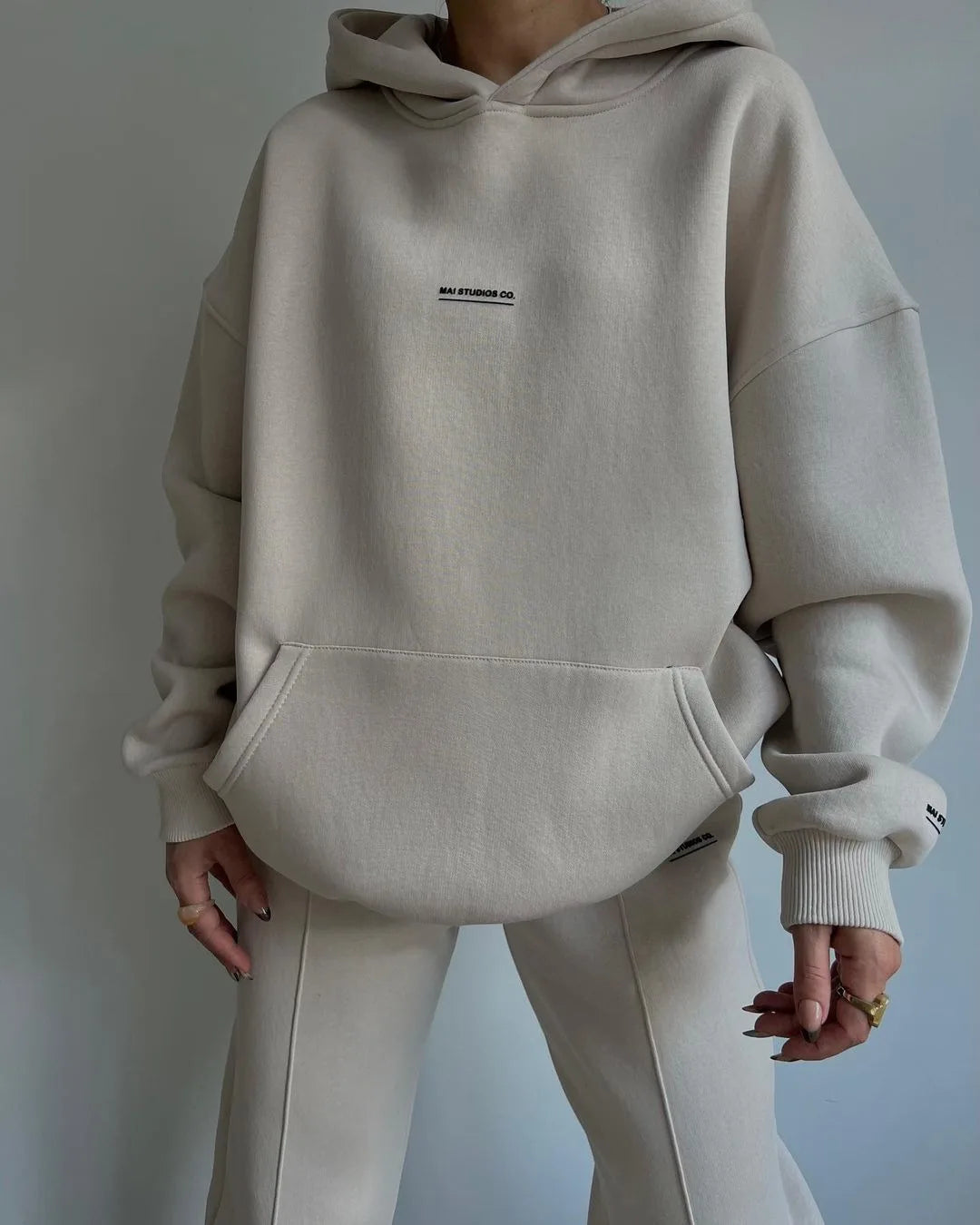 Hot Selling European and American Autumn Winter New Fashion Solid Color Hooded Hoodie Casual Two Piece Set