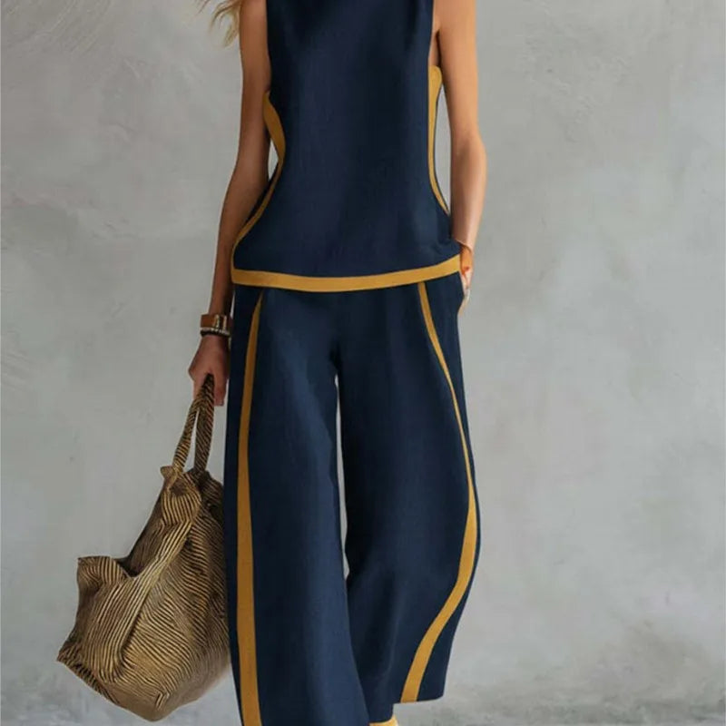Summer New Women's Tracksuit Suit O-neck Sleeveless Vest Wide-leg Loose Pants Set Female Casual Elegant Ladies Two Piece Sets