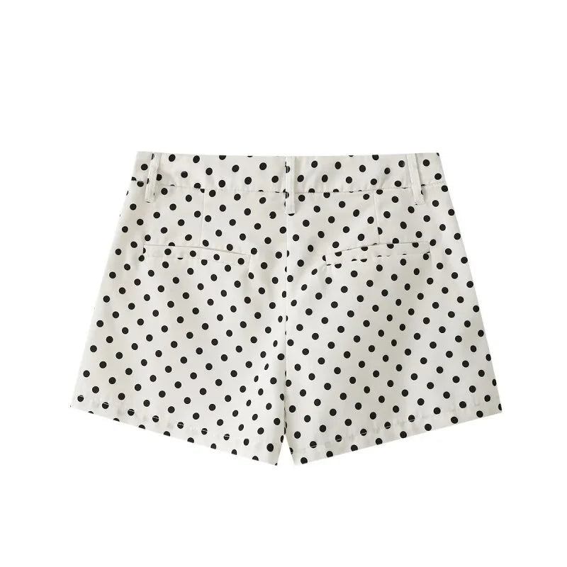 Women's Spring Summer Casual Polka Dot Two-Piece Set, Stand Collar Zip-Up Top with Matching Shorts, All-match for Daily Outings