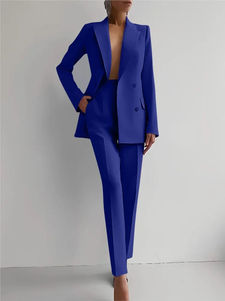 Spring Casual Long Sleeve Suit Set Autumn Elegant Office Lady Solid Slim Tops Blazer Pants Two Piece Sets Women Outfit 2025