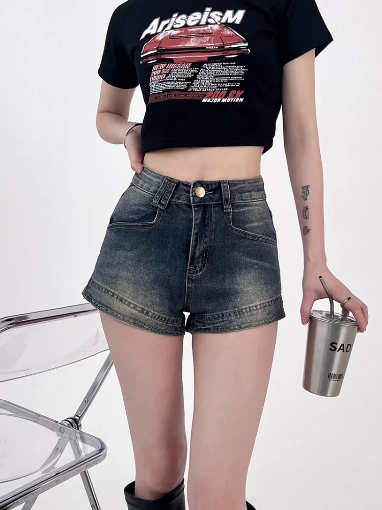 Shorts Women Denim Sexy High Waist American Style Retro Fashion Summer Hotsweet Streetwear All-match Casual Jeans Pants