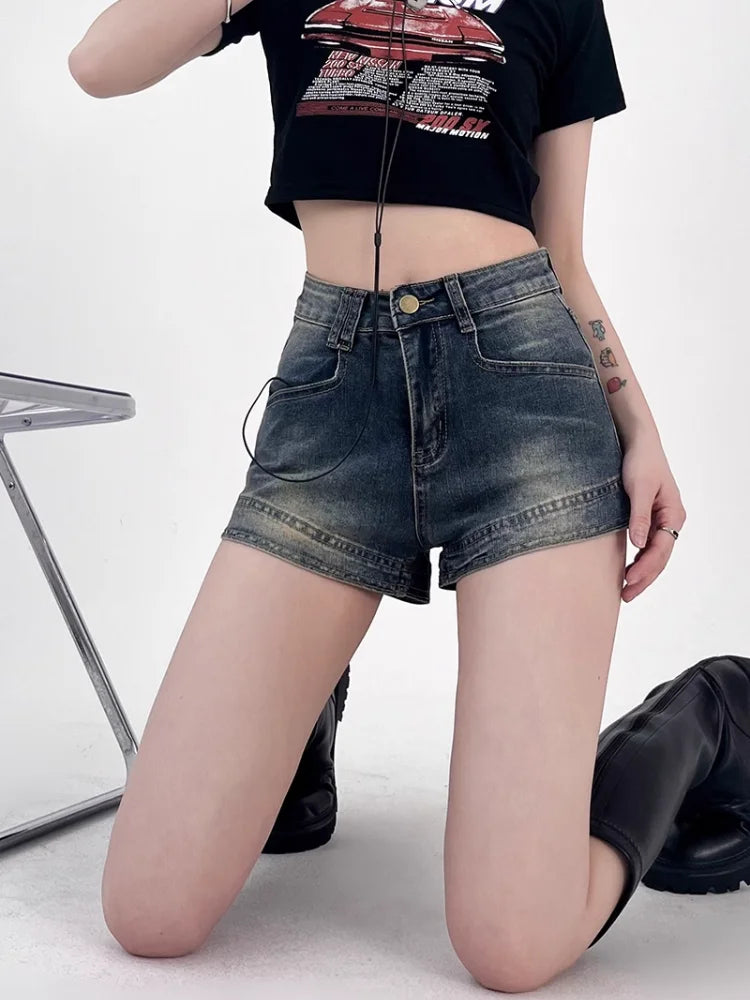 Shorts Women Denim Sexy High Waist American Style Retro Fashion Summer Hotsweet Streetwear All-match Casual Jeans Pants