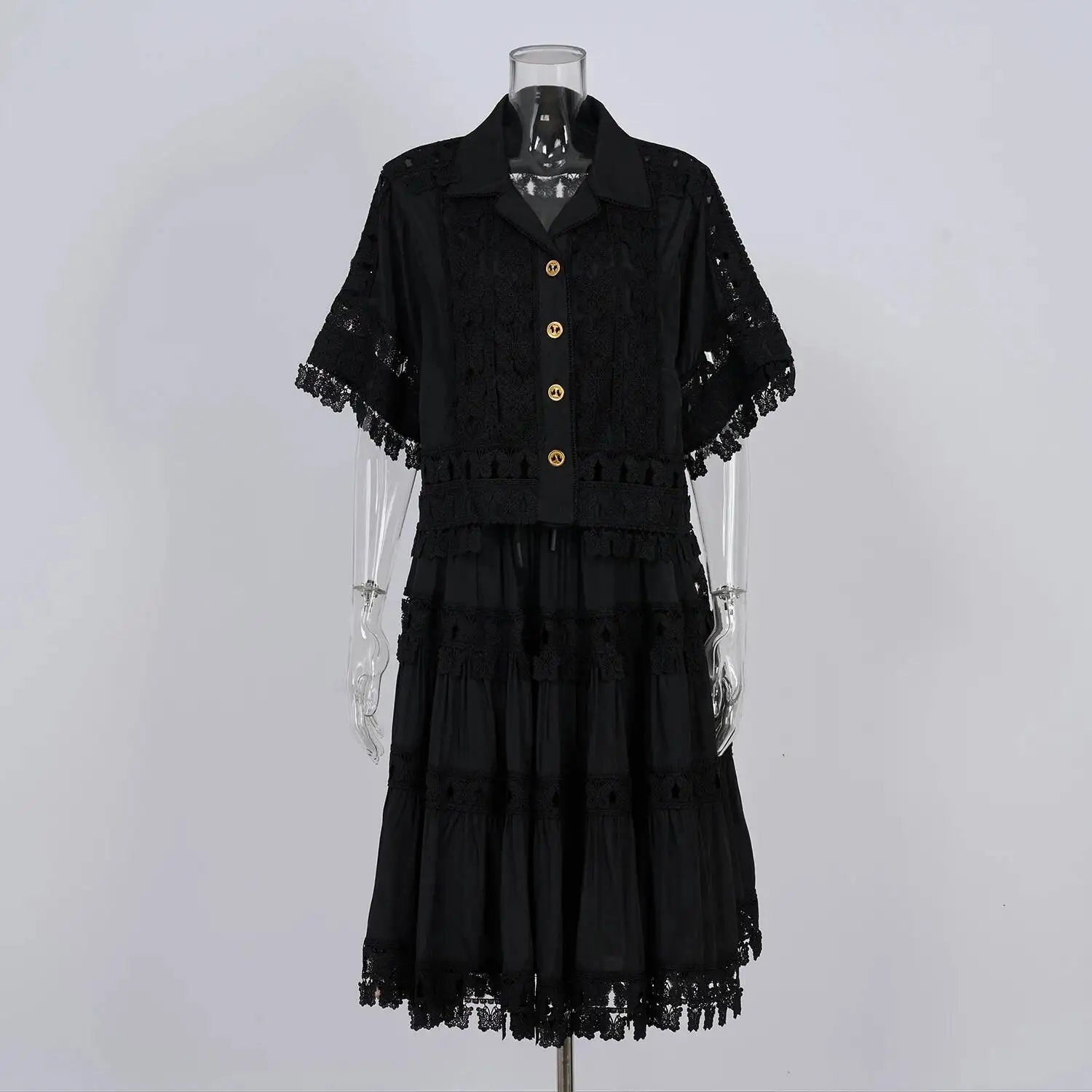 Luxury Hollow Out Dress Two Piece Set Women's 2025 Summer Holiday Embroidered Lace Jackets White Tops Pleated Short Skirts Suits